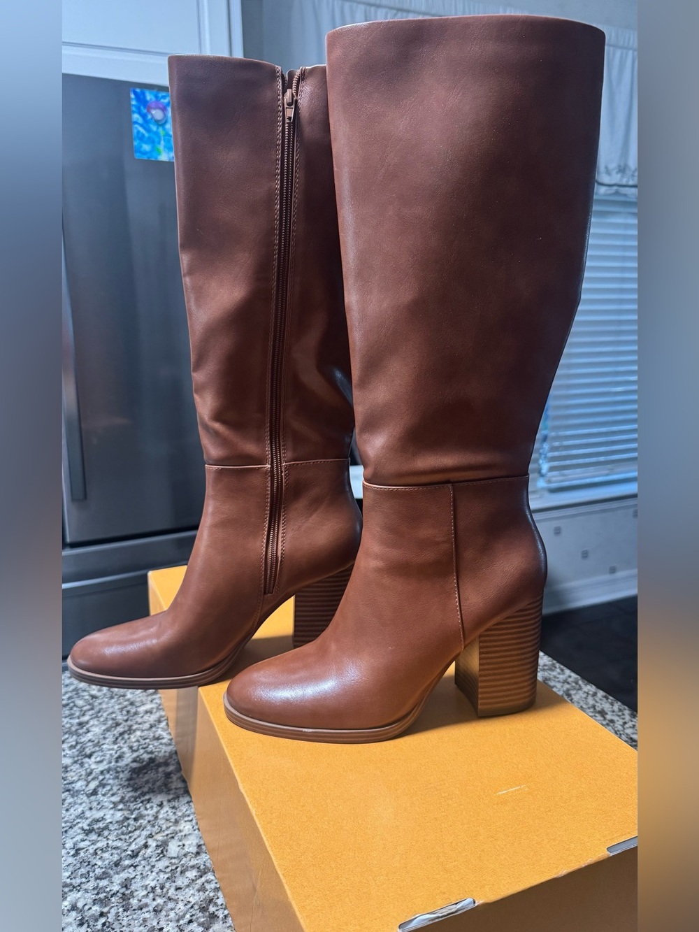 New Unisa Brown Leather Knee-High Block Heel Boots
